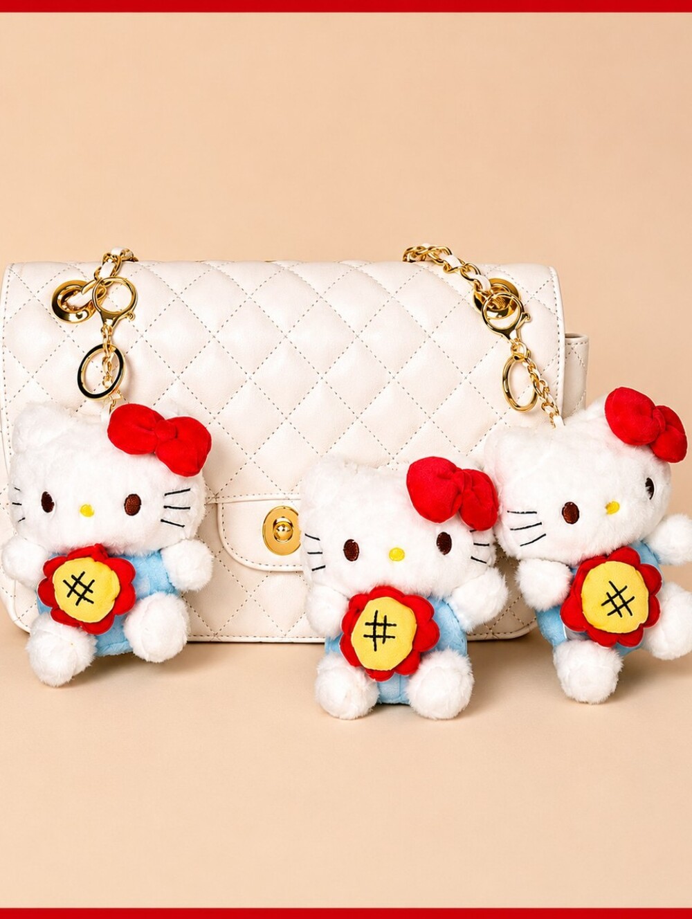 Set of 3 Plush LARGE BAG CHARMS Kitty Bag Charms Keychains Kawaii Backpack
